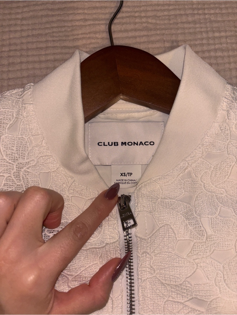 Club Monaco White Lace-Overlay Bomber Jacket